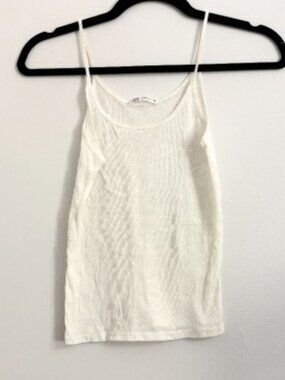 Zara White Ribbed Basic White Tank Top - sz Small